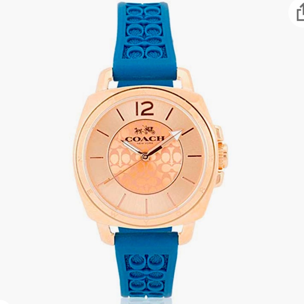 Coach Women's 14502095 Mini Boyfriend Signature Blue Strap Rose Gold Tone Watch